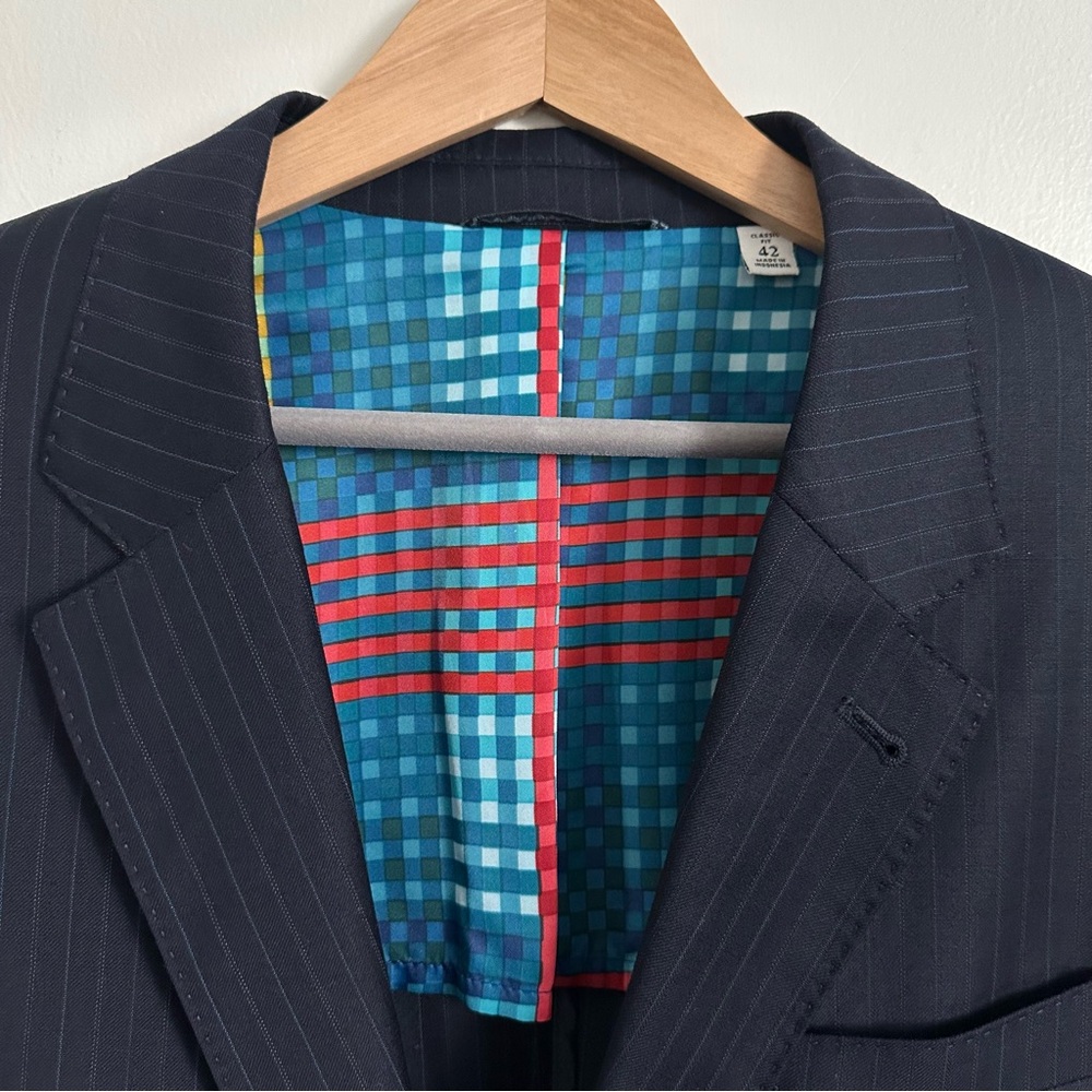 ROBERT GRAHAM Pinstripe Blazer with Checkered Partial Lining - Navy